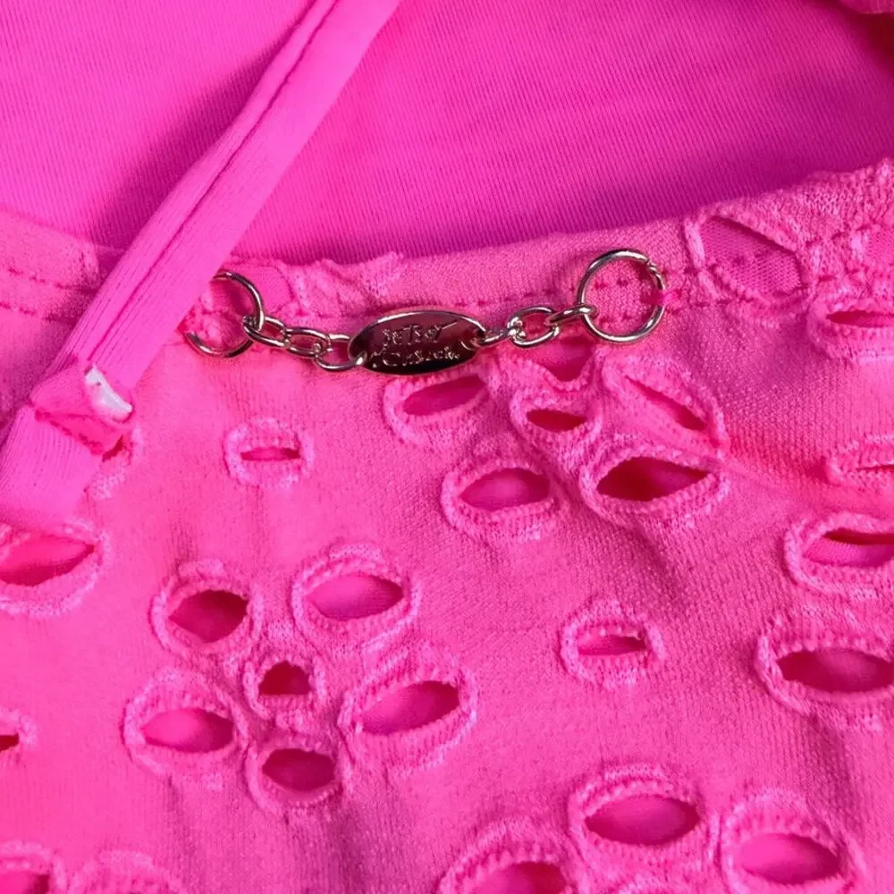 NWT Betsey Johnson Hot Pink Eyelet Strappy One Piece Swimsuit XL Beachy Dopamine